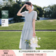 香影v領(lǐng)藍(lán)色萊賽爾天絲連衣裙女2025夏季新款刺繡超好看收腰裙子 航線藍(lán) L 165/88A/110-125斤