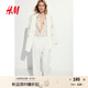 H&M女裝襯衫2025秋季新款翻折領(lǐng)松馳感亞麻法式長袖襯衣1213682 淺米色014 M 165/96