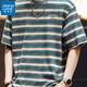 真維斯（Jeanswest）260g重磅拼色條紋短袖T恤男夏季潮牌寬松美式復古純棉半袖體恤男 02綠色-棉100% L