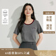 茵曼休閑拼色圓領(lǐng)刺繡T恤夏季女裝通勤簡(jiǎn)約套頭短袖上衣 深花灰 M