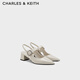 CHARLES&KEITH亮鉆方扣尖頭粗跟涼鞋單鞋生日禮物送女友CK1-61720231 粉白色Chalk 37 （235）