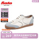 Bata休閑鞋女牛皮通勤復古德訓運動鞋ACO23AM4 米白/淺蘭 38