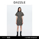 DAZZLE【上新】地素千鳥(niǎo)格短袖旗袍秋冬新中式牛仔邊拼接連衣裙女 黑色 02/S