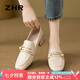 ZHR單鞋女復(fù)古方頭珍珠扣樂福鞋女粗跟增高兩穿顯瘦女鞋 K170米色 38