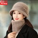 浩冠 冬天兔毛帽子女圍巾中老年人新款秋冬季奶奶老人帽針織毛線(xiàn)帽送媽媽的生日禮物 卡其 只有帽子 均碼