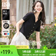 歐莎（OSA）V領(lǐng)正肩顯瘦薄款針織衫女短袖高端洋氣t恤小個(gè)子短款上衣減齡女裝 黑色 S