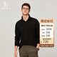 哈吉斯（HAZZYS）男裝翻領(lǐng)上衣休閑通勤純色長(cháng)袖ABTZE0BCF01 黑色BK 180/100A50