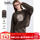 百圖betu女裝冬季新款衛(wèi)衣圓領(lǐng)印花磨毛保暖寬松衛(wèi)衣女2410T53 褐色 M