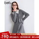 百圖betu女裝秋季新款時(shí)尚套裝娃娃領(lǐng)上衣短裙兩件套女2409X05 灰色 L
