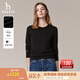 哈吉斯（HAZZYS）女裝 秋季女士毛衫圓領(lǐng)純色休閑套頭羊毛衫女ABYSD0CDX04 黑色BK M (160/84A 38)
