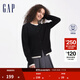 GAP女裝純羊毛羅紋拼接下擺針織衫開衫外套634177 黑色 165/84A(M) 亞洲尺碼