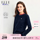 ELLE ACTIVE法式華夫格長(zhǎng)袖毛衣女裝初秋肌理感撞色圓領(lǐng)舒適百搭毛織套頭上衣 藏青色 XL