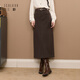 三彩2025冬季新款通勤半身裙直筒裙開(kāi)叉長(cháng)裙簡(jiǎn)約Z 咖啡色 L