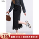 百圖betu女裝2025秋季新款半身裙下擺開(kāi)叉蕾絲邊棉感裙子女2508T70 黑色 L