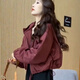 JRET短款外套女2025春秋新款小個(gè)子抽繩休閑寬松連帽夾克上衣女 酒紅色 S 85-104斤