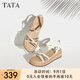 他她（TATA）厚底一字帶涼鞋女休閑沙灘仙女涼鞋夏季新款WM301BL4 米白/銀 39