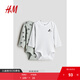 H&M【迪士尼系列】童裝女?huà)脒B身衣2件裝秋季薄款嬰兒爬服1213613 淺灰綠色/米奇老鼠 80cm 80/48