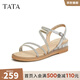 他她（TATA）絕美坡跟涼鞋女外穿一字帶時(shí)裝涼鞋秋季新款7UA03BL4 銀色 36