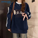 真維斯（Jeanswest）灰色條杠衛衣女2025新款秋冬款貓咪印花慵懶風(fēng)小個(gè)子寬松圓領(lǐng)上衣