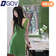 DGOV復古綠色V領(lǐng)無(wú)袖連衣裙女2025下夏季收腰顯瘦修身吊帶裙包臀裙子 綠色連衣裙(短款) S 推薦80-95斤