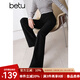 百圖betu女裝冬季新款休閑褲高腰百搭顯瘦絨底微喇褲褲子2410T82 黑色 L
