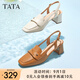 他她（TATA）復古包頭涼鞋女羊皮氣質粗跟時裝涼鞋夏新款YET01BH4 米白 38