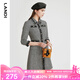 LANDI黑白千鳥(niǎo)格小香風(fēng)連衣裙女2023年春季新款高級感短裙 黑色 M