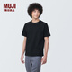 無印良品（MUJI）男式 水洗粗棉線圓領(lǐng)短袖T恤 男士打底衫純棉全棉 男裝 黑色 AB1MCC4S XL (180/104A)