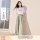 香影【黑科技涼感】綠色闊腿褲子女高腰2025夏裝新款松弛感拖地褲 套裝3 白色T恤+果綠褲子套裝 M 160/84A/95-110斤