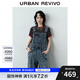UR七夕2025秋季新款女裝潮流做舊水洗貓須牛仔背帶褲UYV850122 藍色 25