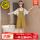 G.DUCKKIDS小黃鴨童裝女童背帶褲夏季兒童套裝女大童洋氣夏裝短袖襯衫兩件套 黃色套裝 140 建議130-140cm9-10歲