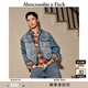 ABERCROMBIE & FITCH男裝24春秋款巴恩風美式復古翻領牛仔夾克外套KI132-4166 藍色水洗 L (180/108A)