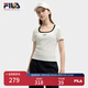 FILA 斐樂(lè )官方小狐貍女裝針織短袖2025夏新款時(shí)尚休閑簡(jiǎn)約修身U領(lǐng)T恤 云菇白-WT M 165/84A/M