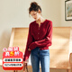 Olrain歐芮兒紅色毛衣開(kāi)衫女裝秋季高級感圓領(lǐng)親膚絨顯瘦針織衫女 酒紅色 M