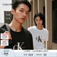 Calvin KleinJeans25春夏男女情侶休閑ck字母純棉落肩袖寬松短袖T恤4RAB823 YAA-月光白 XL