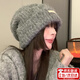 JIOESC秋冬毛線(xiàn)堆堆帽大頭圍百搭灰色冷帽保暖帽子情侶顯臉小護耳針織帽 灰色  54-62cm（有彈性）