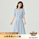 茵曼法式小香風(fēng)兩件套裝女2025夏季通勤短袖襯衫A字半身裙 藍色 M