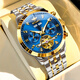 勞力士王子瑞士手表男士全自動(dòng)機械表夜光多功能陀飛輪鏤空鑲鉆商務(wù)專(zhuān)用男表 間金藍面【升級旗艦版】