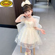 G.duck女童連衣裙夏季2025新款兒童夏裝裙子寶寶公主裙禮服小童白色紗裙 米色 140 (身高130-140cm 7-8周歲)