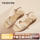 意爾康女涼鞋通勤媽媽坡跟女鞋簡(jiǎn)約坡跟鞋女 29259W 杏色 39