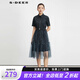 S.DEER【新品】圣迪奧女裝夏款翻領(lǐng)肌理收腰網(wǎng)紗襯衫連衣裙S23261206 藍灰/04 XL 175