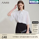 AMII開(kāi)學(xué)季換新裝2025夏季新款優(yōu)雅通勤小立領(lǐng)喇叭袖綁帶雙層雪紡衫女 米白 L (165)