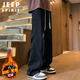 JEEP SPIRIT吉普牛仔褲男秋冬季美式闊腿彎刀褲子男直筒喇叭褲 黑色 2XL
