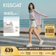 KISSCAT接吻貓露思/田曦薇同款厚底休閑板鞋25新真皮8cm輕便內(nèi)增高小白鞋 [內(nèi)增高餅干鞋]銀色- 趙露思同款 36
