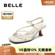百麗（Belle）纏繞帶一字帶涼鞋女商場(chǎng)同款真皮高跟涼鞋BBLB3BL5 米色 36 (230mm)