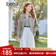百圖betu女裝2025春季新款短外套麻感色織寬松收腰可調(diào)節(jié)外套2502T80 卡其綠 M