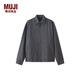 無(wú)印良品（MUJI）男式 法蘭絨 拉鏈 襯衫式夾克男士外套空調衫25年秋季男裝 炭灰色條紋 L (175/100A)