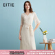 愛特愛（EITIE）時尚高級感繡花V領(lǐng)顯瘦喇叭袖雪紡連衣裙夏季新款女B2407328 香檳白13 M 160