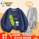 史努比（SNOOPY）童裝兒童套裝男女童衛(wèi)衣衛(wèi)褲2件套秋季新款 藏青字母+灰努比 140