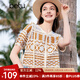 百圖betu女裝夏季新款襯衫鏤空鉤花短款度假風(fēng)v領(lǐng)流蘇小衫2404T34 橘紅 M